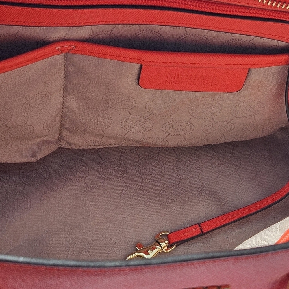 Michael Kors Selma Large Red Saffiano Leather Purse Crossbody Double Handle Bag - Picture 5 of 9